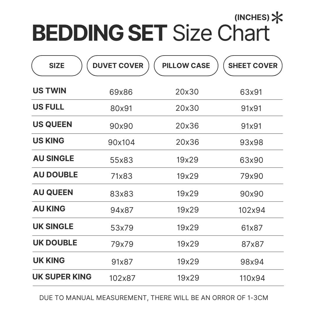 Beding Set Size Chart - Metal Gear Solid Store