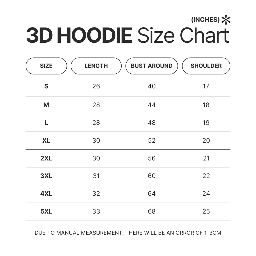 3D Hoodie Size Chart - Metal Gear Solid Store