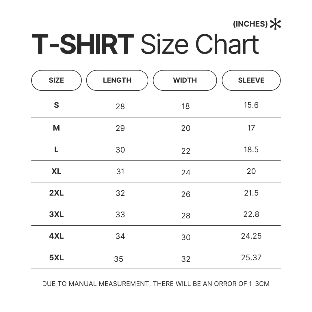 3D T shirt Size Chart - Metal Gear Solid Store