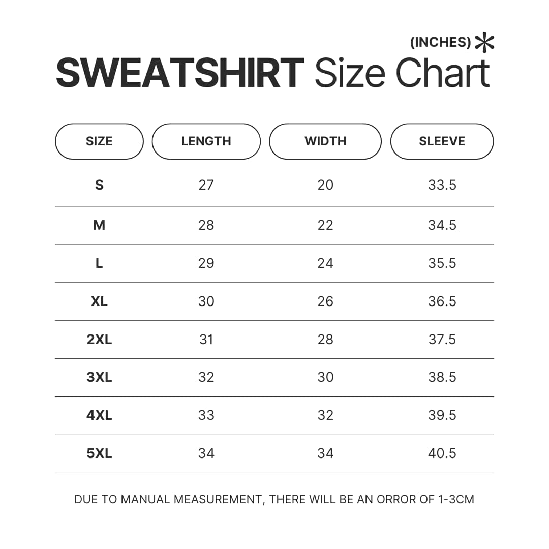 Sweatshirt Size Chart - Metal Gear Solid Store