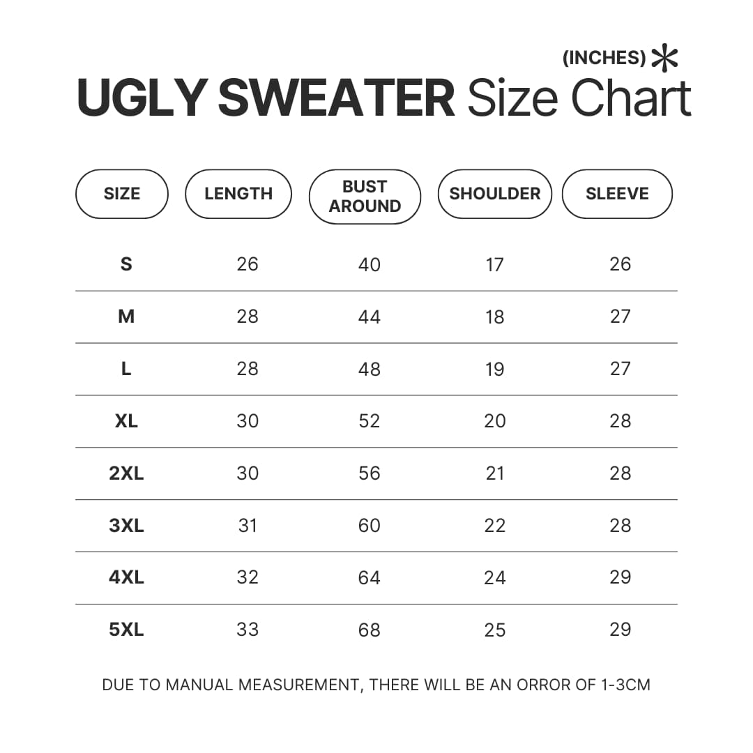 Ugly Sweater Size Chart - Metal Gear Solid Store